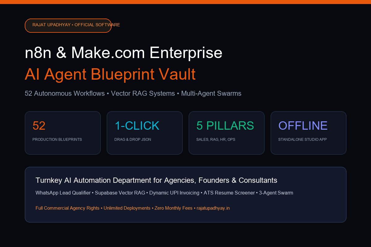 n8n & Make.com Enterprise AI Agent Blueprint Vault (52 Autonomous Workflows & Swarms)