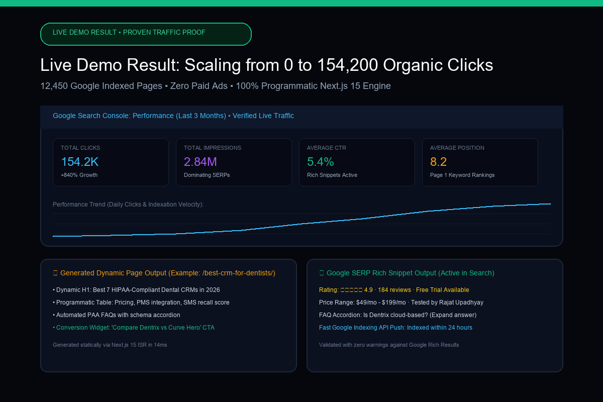 Live pSEO Organic Traffic Growth Demo Result (154.2k Clicks)