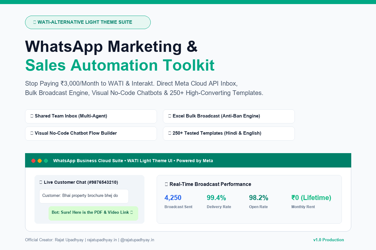 WhatsApp Marketing & Sales Automation Toolkit (WATI-Alternative Light Suite • 250+ Templates)